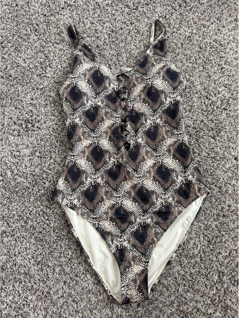 BLEU Rod Beattie Gray Tone  Animal Print One Piece Lace Up Back Swimsuit Size 6